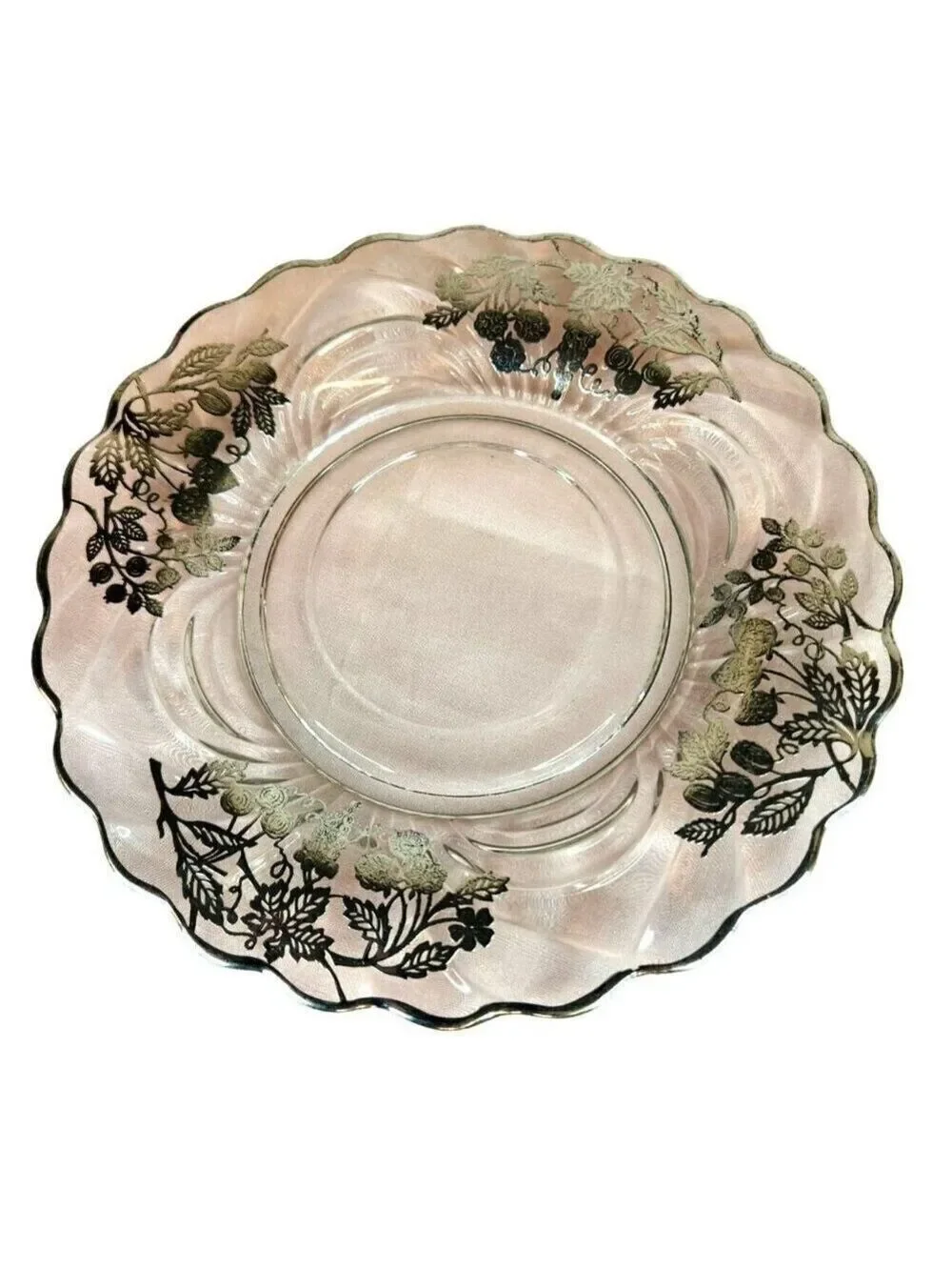 CAMBRIDGE GLASS CAPRICE Sterling Silver Overlay Woodland Berries & Leaves Design